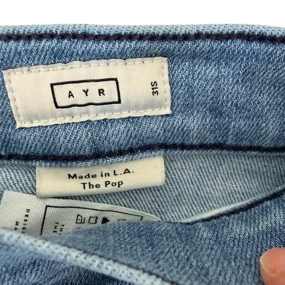 AYR Jeans Womens 31S Blue The Pop Straight Leg High Rise Stretch Cropped Denim - Picture 3 of 9